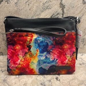 Tahari Black Trim Multicolor Floral Wristlet